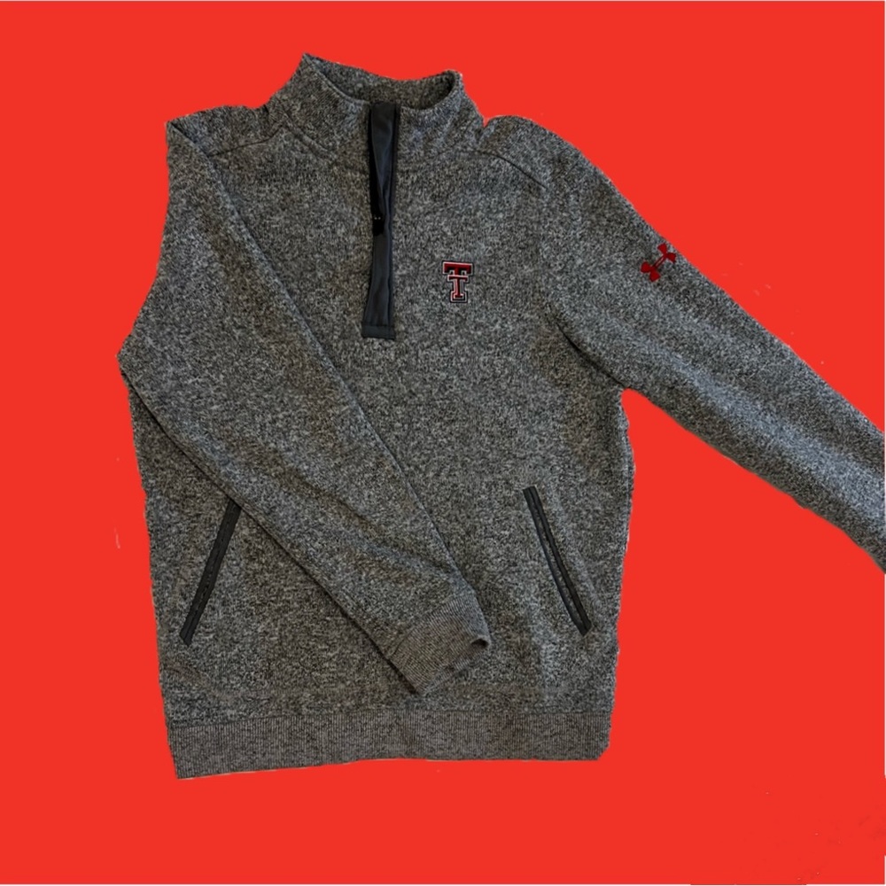 Texas Tech Under Armor Knit Fleece Men’s Medium Grey 1/4 zip Red Raiders